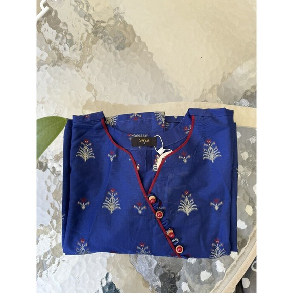 SAYA Blue Jaquard Kurta Shirt - Size 10/S - Picture 7 of 7